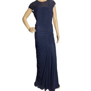 Tadashi Shoji Navy Ruched Gown Dress size Medium